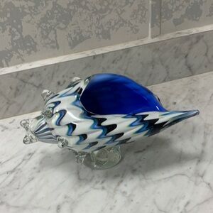 Murano hand blown glass Shell from Italy Blues Teal & Black Perfect & Stunning